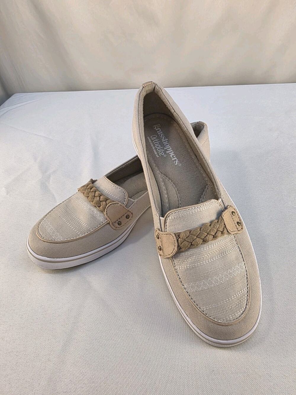 Grasshoppers Ortholite Women's Size 6.5M Tan Slip On Shoes Comfort Corded Decor
